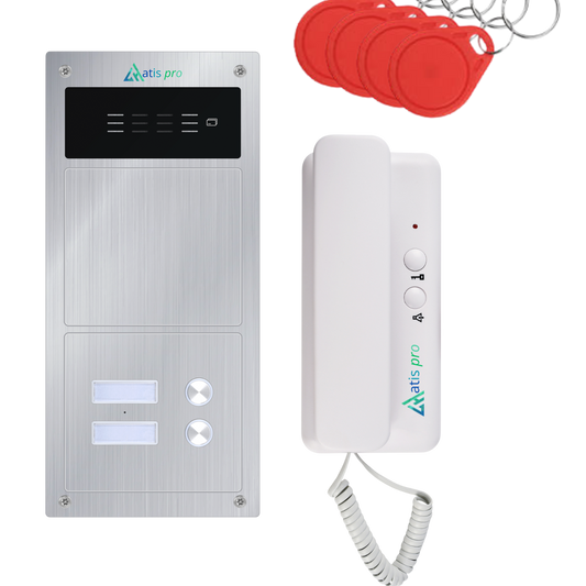 Kit de Portero Automático 2 Hilos 1 viviendas Antivandálico con Lector RFID | Completo con Telefonillos, Fuente de Alimentación | Muy Fácil de Instalar.colocación  para empotrar y en superficie