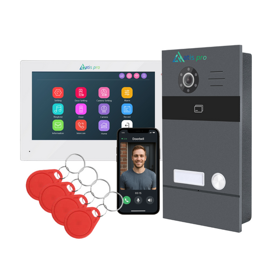 Videocitofono ATIS Pro Wi-Fi, sistema a 2 fili senza polarità, monitor touchscreen da 7" per 1 abitazione