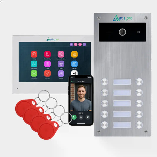 Videocitofono ATIS Pro Wi-Fi, sistema a 2 fili senza polarità, monitor touchscreen da 7" per 1 abitazione