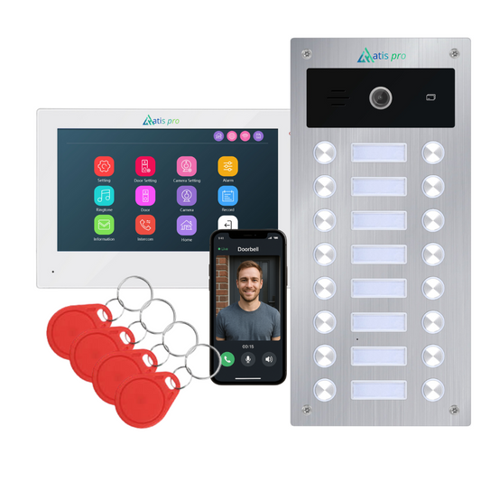 Videocitofono ATIS Pro Wi-Fi, sistema a 2 fili senza polarità, monitor touchscreen da 7" per 1 abitazione
