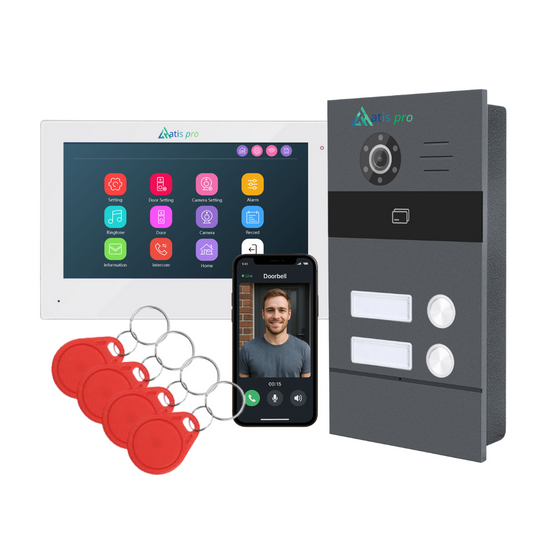 Videocitofono ATIS Pro Wi-Fi, sistema a 2 fili senza polarità, monitor touchscreen da 7" per 2 abitazioni