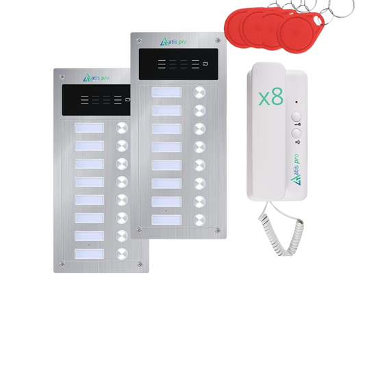 4-Apartment 2-Wire Anti-Vandal Door Entry Kit with RFID Reader | Complete with Indoor Handsets and Power Supply | Very Easy to Install | Flush or Surface Mounting