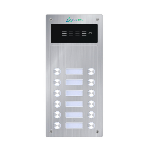 Platine d'entrée RFID anti-vandalisme pour 8 résidents. Montage encastré ou en saillie.