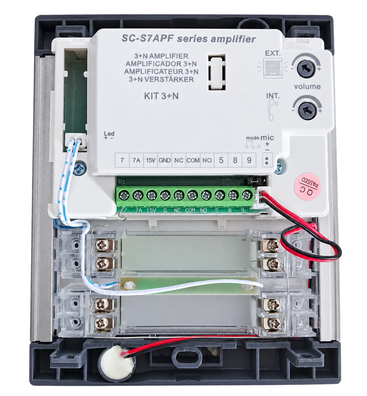 Audio-Türsprechanlagen-Set – 2-Draht, einfache Installation, für Wohnanlagen mit 3 Wohnungen, komplett mit Außenstation, Gehäuse, DIN-Netzteil 12 Vac/1 A und 3 Innenstationen
