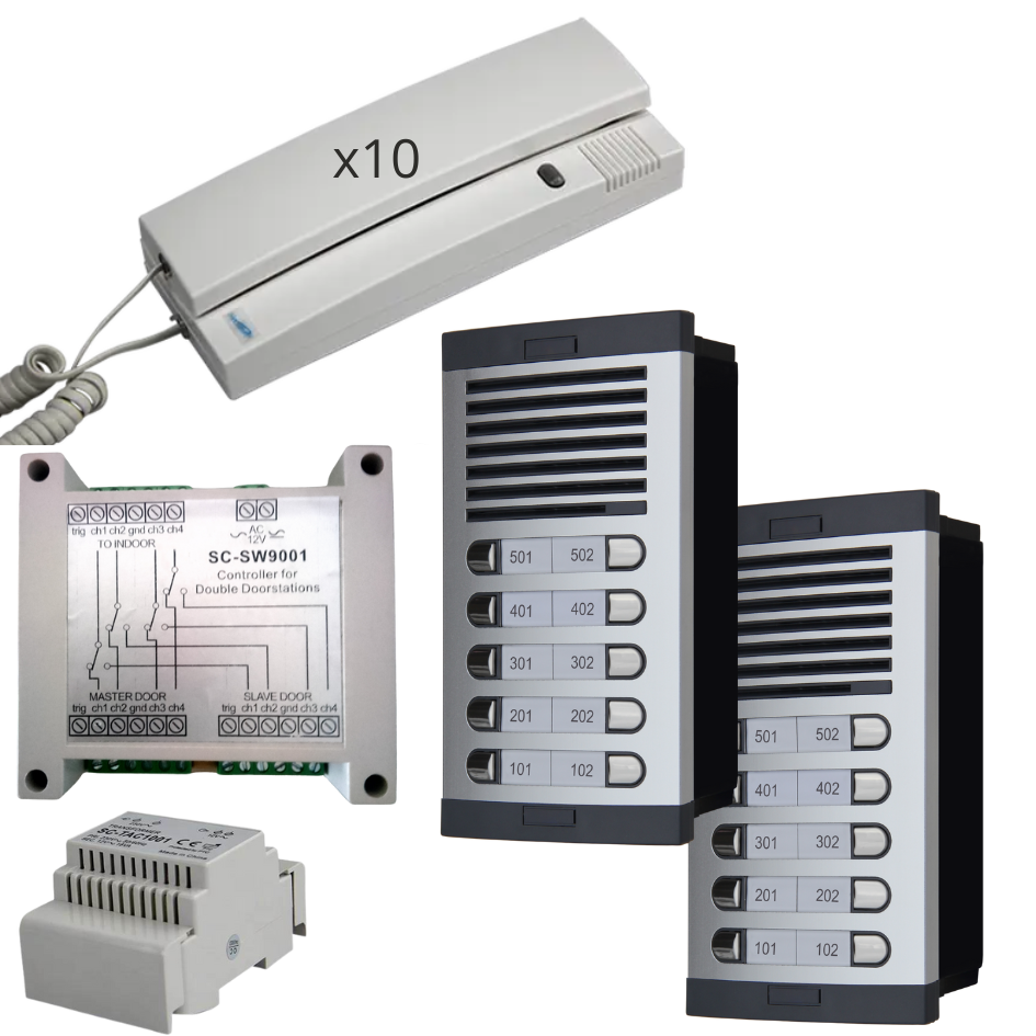 Portero Automático Sistema 4+n analogico 5 hilos classic(10 viviendas)  2 accesos