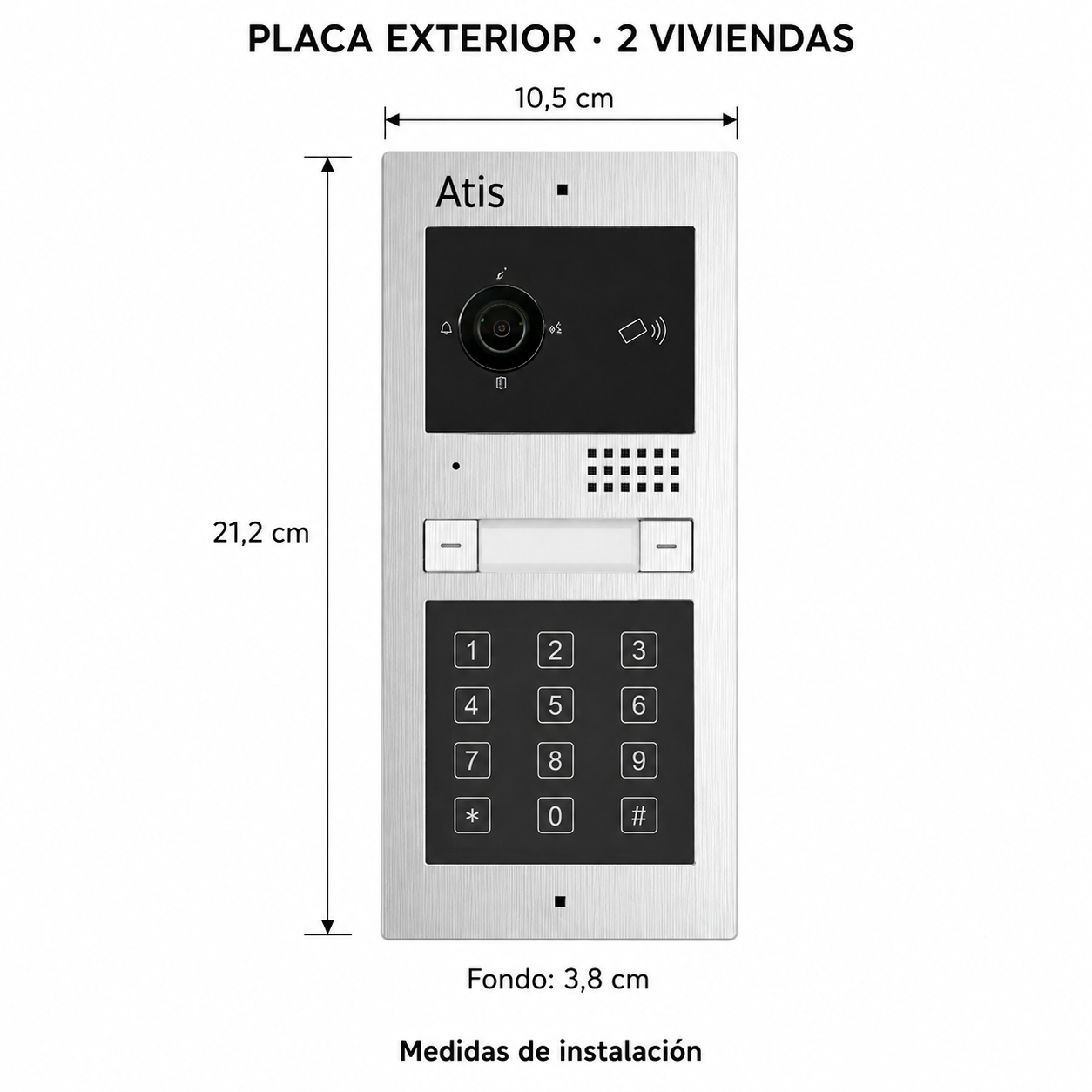 Portero  automatico bus 2 hilos ,con placa calle  con lector RFID   y  video 2 viviendas (Copia)