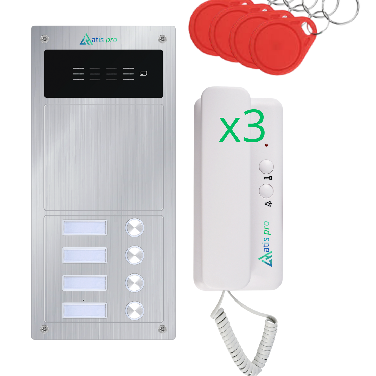Kit de Portero Automático 2 Hilos  3 viviendas Antivandálico con Lector RFID | Completo con Telefonillos, Fuente de Alimentación | Muy Fácil de Instalar.colocación  para empotrar y en superficie